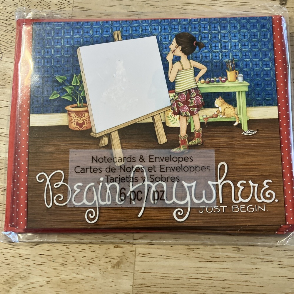 Mary Engelbreit Greeting Card Note Pack of 6 "Begin Anywhere. Just Begin" 2014